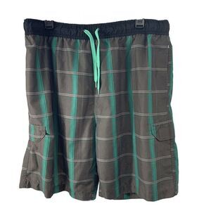 Hawaiian Authentics Swim Trunks Gray Green Plaid L